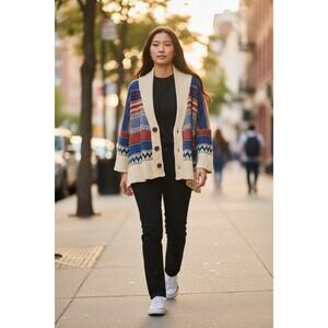 Levee wool blend cropped aztec cardigan